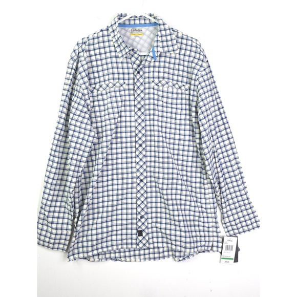 NEW Cabelas Shirt Men L White Plaid Nylon Blend Vented Fishing Button-Up - Picture 2 of 13